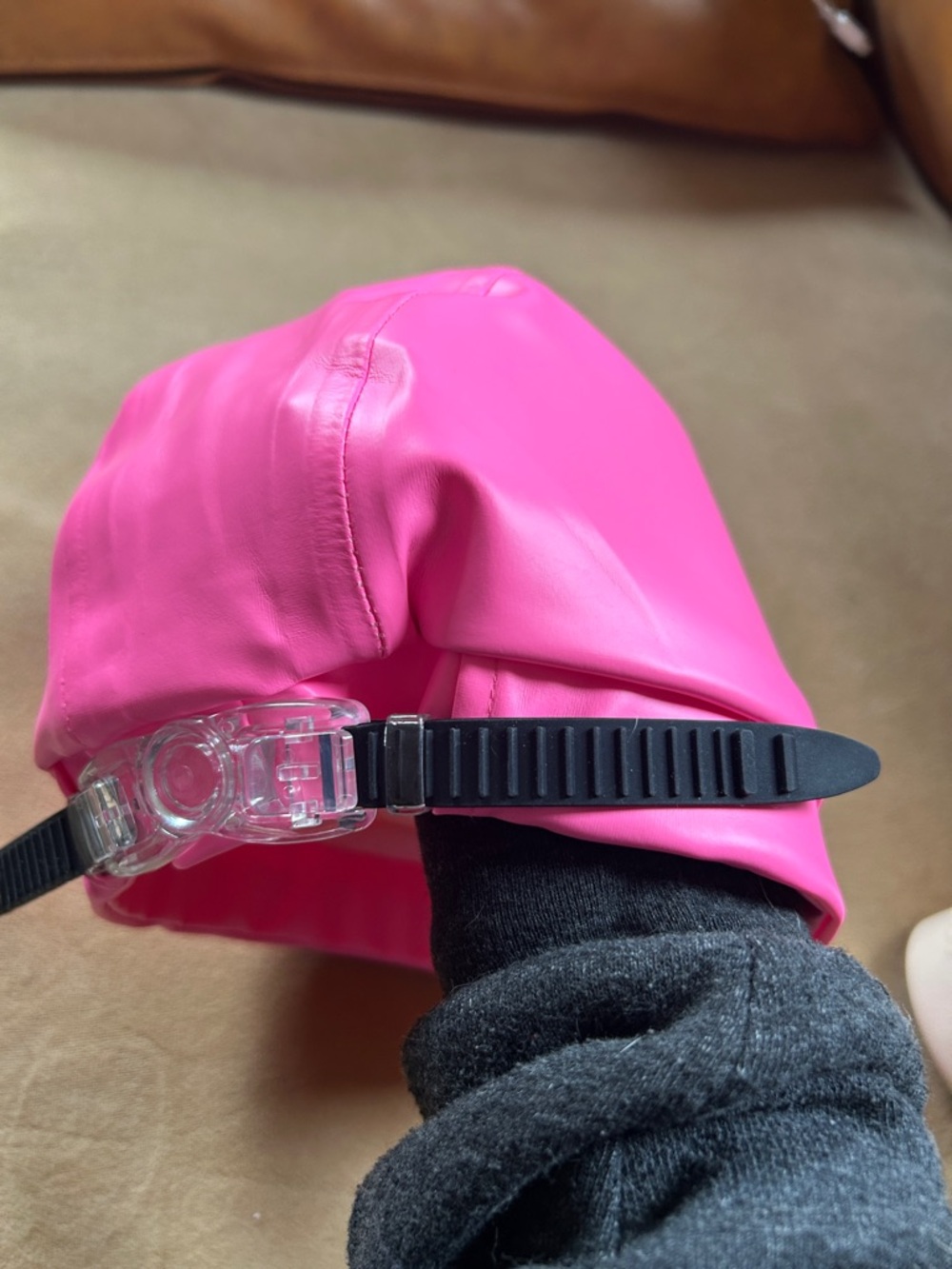 Bright Hot Pink Silicone Swim Cap - Picture 3 of 3